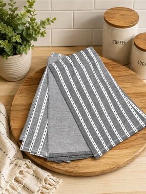 The Spring Shop Gray and White Striped Kitchen Towels- set of 3